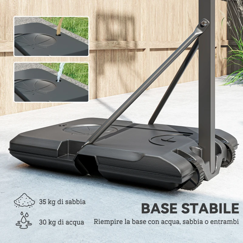 SPORTNOW Canestro Basket da Esterno Regolabile da 146-236 cm con Ruote e Base Riempibile, Nero