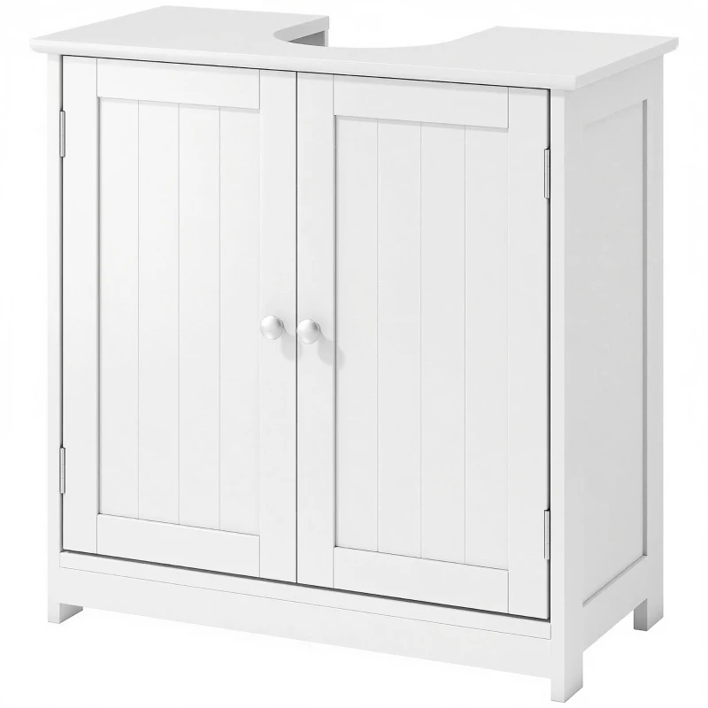 kleankin Under Sink Bathroom Cabinet, Freestanding Under Sink Cabinet with 2 Doors and Adjustable Shelf for Basin without or with Pedestal, White