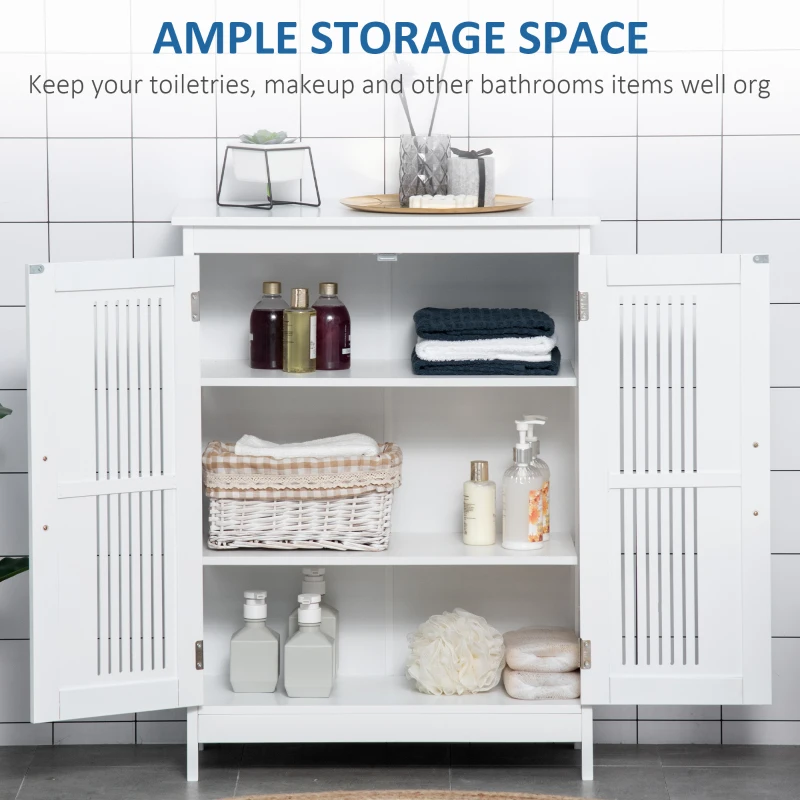 kleankin Modern Bathroom Storage Cabinet, Freestanding Floor Cupboard with Double Doors and Adjustable Shelves for Living Room, Hallway, Kitchen, Entryway, White