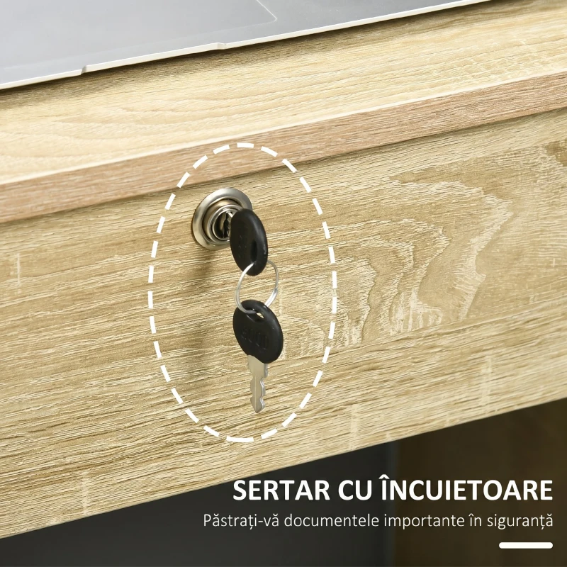 HOMCOM Birou Cameră sau Office Lemn cu 2 Sertare și 2 Chei, 110x50x76 cm, Stejar