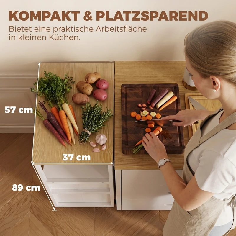 HOMCOM Wózek kuchenny na kółkach z 2 szufladami, otwartą półką i 2 kółkami z blokadą, biały