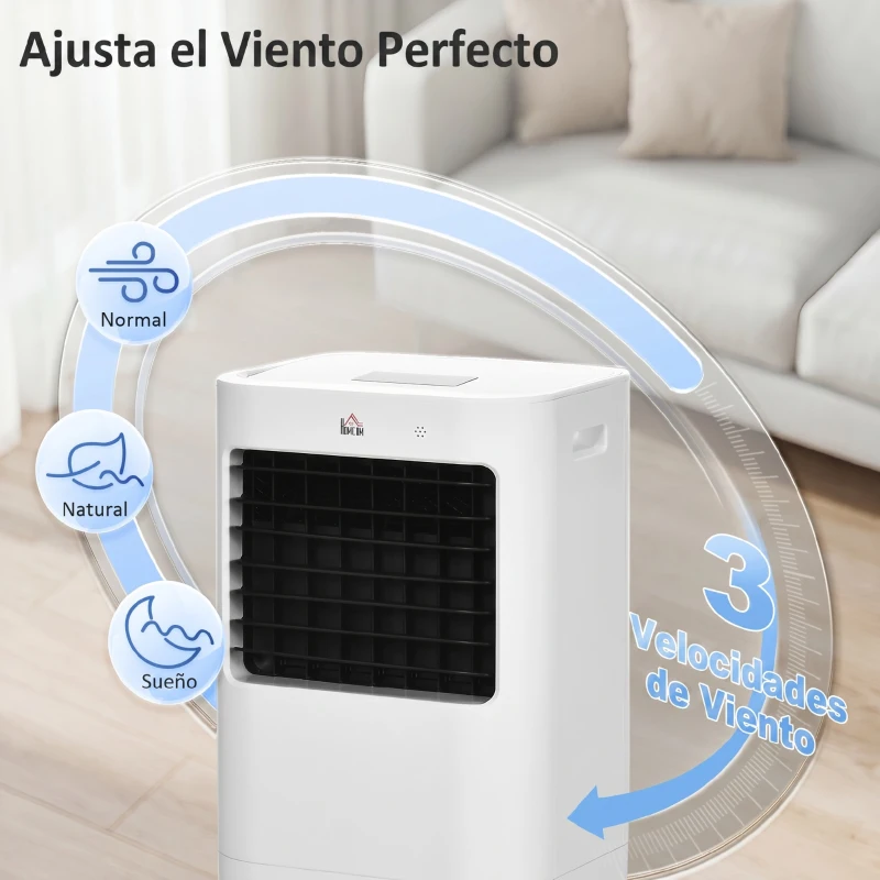 HOMCOM Enfriador de Aire Portátil Silencioso Aire Acondicionado con Pantalla LED y Control Remoto 32x37x74 cm Blanco