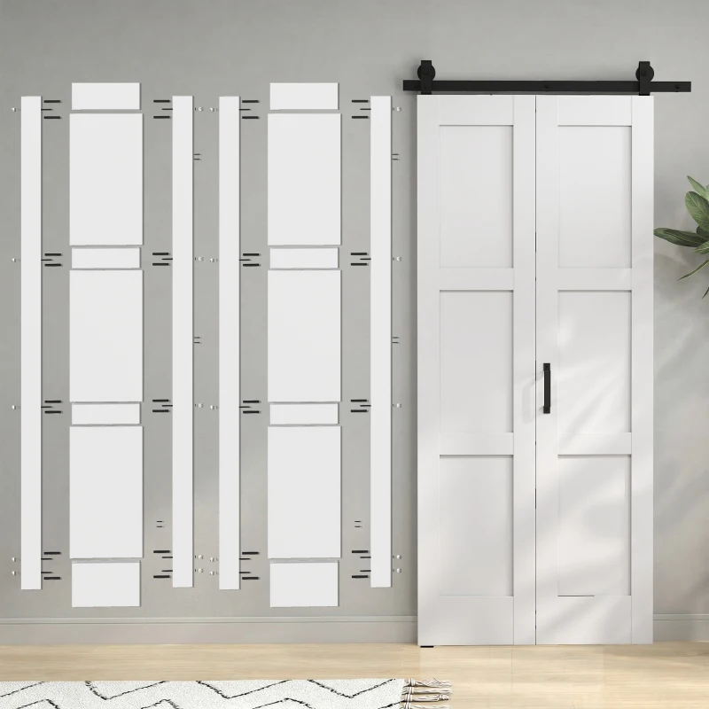 HOMCOM Puerta Corredera Plegable con Herrajes 91,4x213,4 cm con Rodillo Riel de Acero Guía de Suelo Manija Blanco