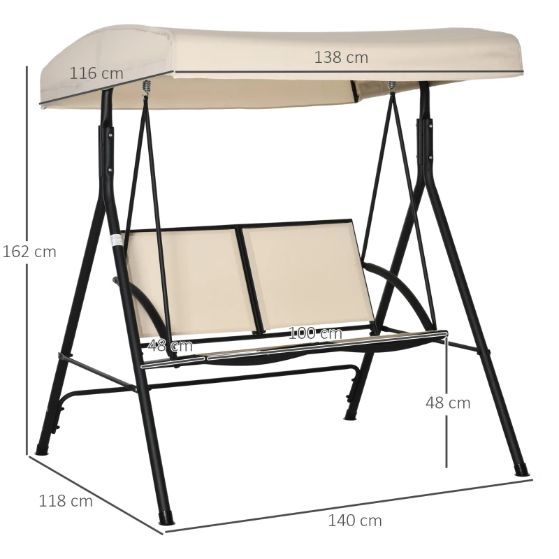 Outsunny Columpio de Jardín Exterior de 2 Plazas Techo Ajustable y Marco de Acero Asientos de Textilene 140x118x162 cm Beige