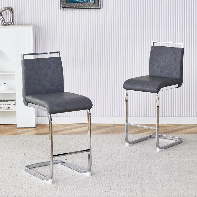 Lot de 2 tabourets de bar style nordique, design élégant, idéal pour cuisine, bar ou restaurant, 38.9x46.5x96.5 cm, Gris foncé+Argent