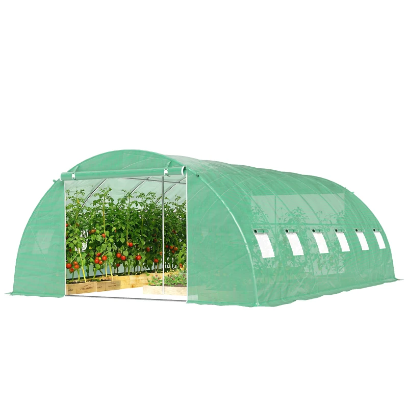Outsunny Serre Tunnel de Jardin Serre Maraîchère Acier Galvanisé Ø25mm et Structure Renforcée 395x595x199cm Vert