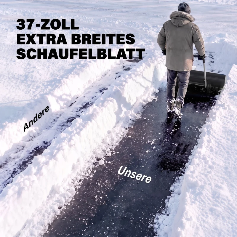 Outsunny Sneeuwschuiver 95 cm extra breed aluminium met wielen, verstelbare antislipgreep, schuin