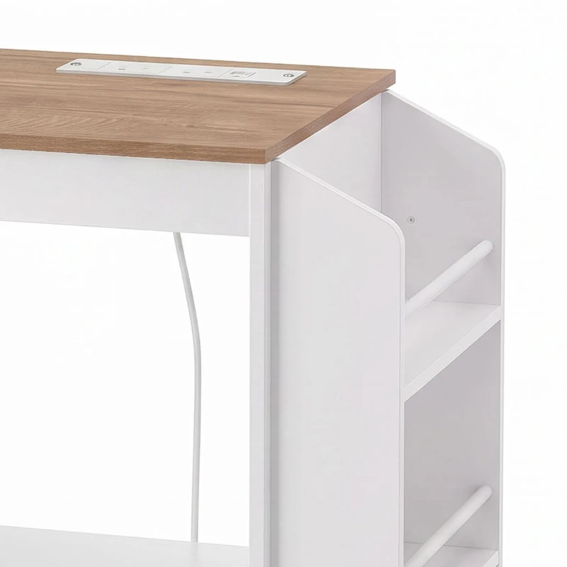 HOMCOM Kitchen Trolley on Wheels, Rolling Kitchen Island Cart with Power Outlet, Cabinet, Pull-Out Drawer, White