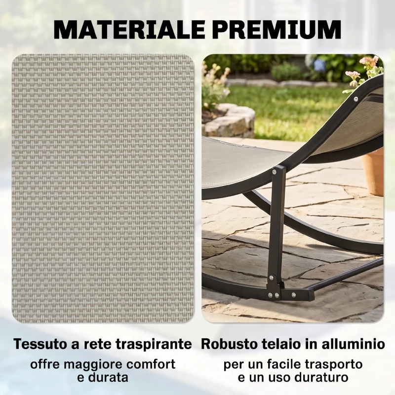 Outsunny Set 2 Sdraio da Giardino Pieghevoli, Lettino Prendisole in Alluminio e Textilene, 61x165x63cm