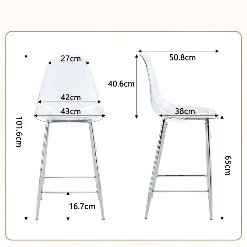 Lot de 4 tabourets de bar transparents, design moderne au look aérien, 51x45x102 cm, Argent