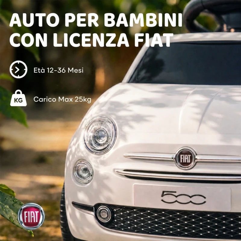 AIYAPLAY Macchina Cavalcabile per Bambini 12-36 Mesi Licenza Fiat con Musica e Clacson, Bianco