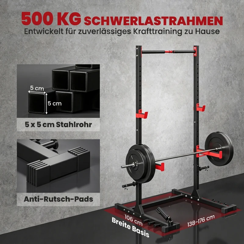 SPORTNOW Power Tower Squat Rack Klimmzugstange Freistehend mit verstellbare Breite Scheibenhalter Landmine