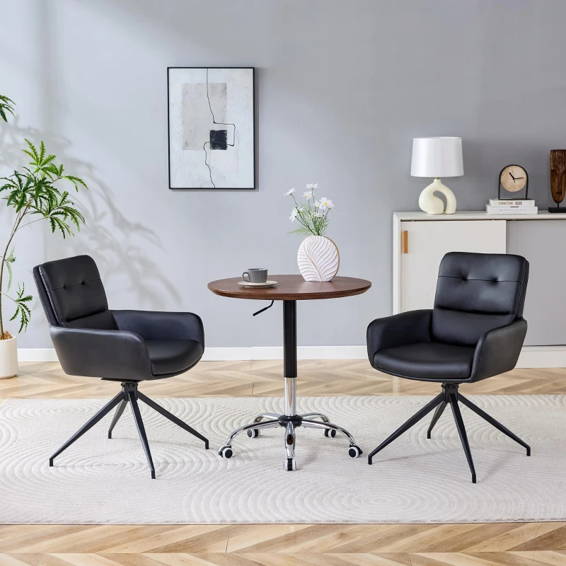 Lot de 2 chaises pivotantes style léger luxe, rotation 360° silencieuse, 55x50x85 cm, Noir