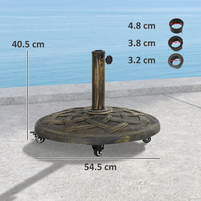 Outsunny Bază pentru Umbrelă din Rășină de 20 kg, Rotundă, cu Roți și Frâne, Bronz