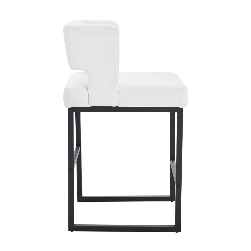 Lot de 2 tabourets de bar style nordique, structure métallique robuste avec pieds argentés, 48x53.3x91.4 cm, Blanc+Noir