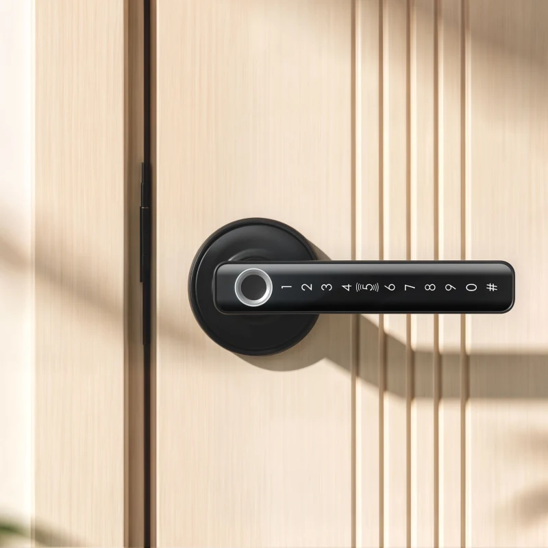 HOMCOM Serrure de Porte Intelligente, 5 Accès par Empreinte, Code, Carte NFC, Application Tuya/Smart Life et Clé, Noir