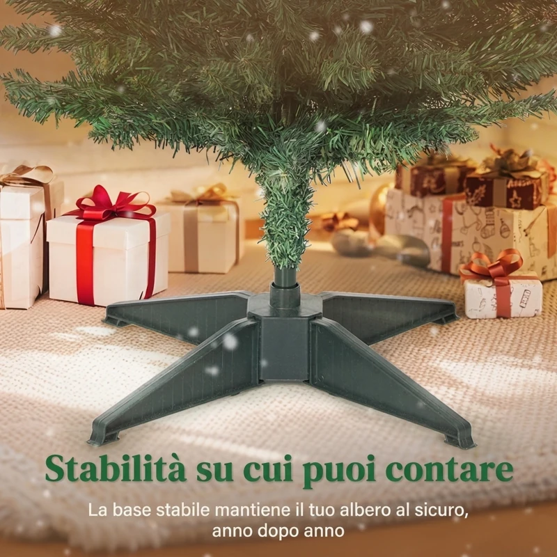 HOMCOM Albero di Natale Artificiale Slim 180 cm con 321 Rami a Forma di Abete, Base in Plastica, Verde