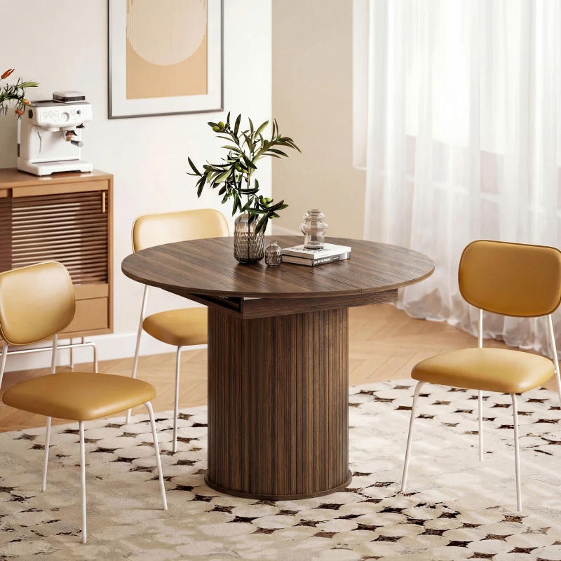 HOMCOM Tavolo da Pranzo Allungabile per 6-8 Persone, 110-150 cm, Tavolo da Cucina Ovale con Piedistallo Centrale Rotondo, Noce