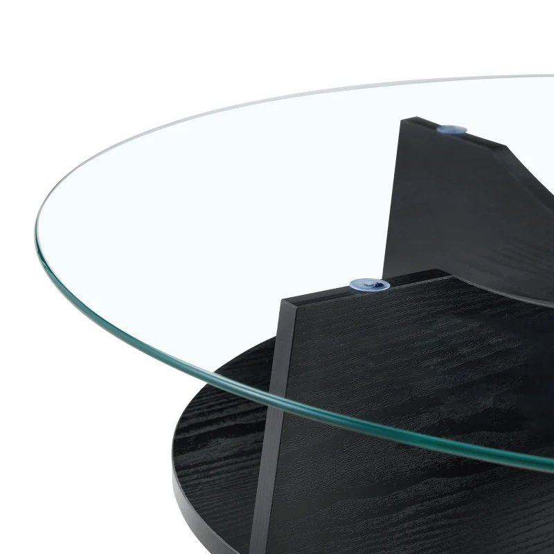 Table basse ronde, design moderne, patins antidérapants, 80x80x36 cm, Transparent
