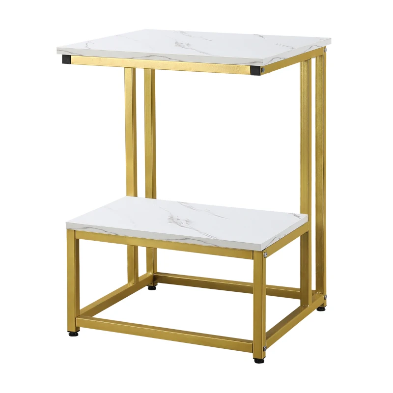 HOMCOM Table basse moderne salon table d'appoint chambre guéridon bout de canapé design structure acier doré plateau étagère aspect marbre blanc