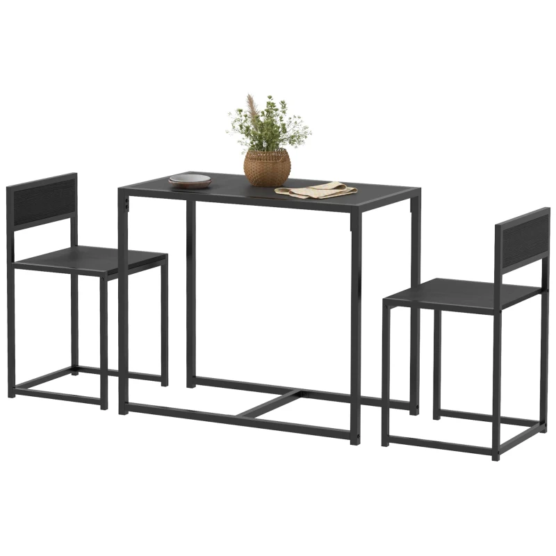 HOMCOM 3 Piece Dining Table and Chairs Set, Dining Room Sets, Rectangular Space Saving Table and 2 Chairs for Compact Kitchens, Steel Frame, Black