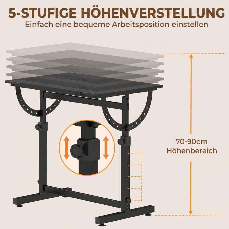 HOMCOM Tekentafel, in hoogte en hoek verstelbaar, met antisliprand, zwart