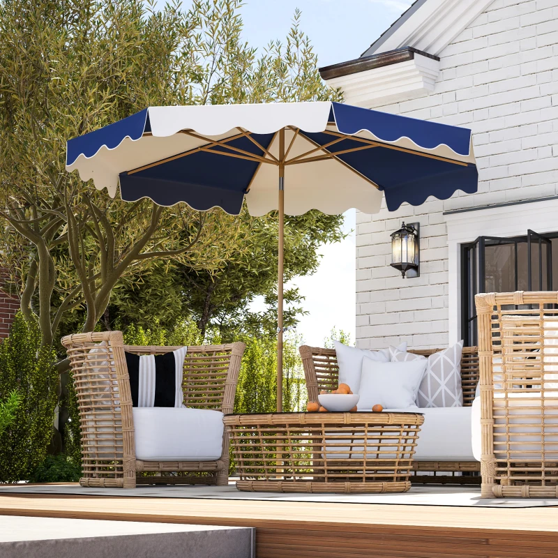 Outsunny Sombrilla Grande con Protección UV 50+ y Toldo Ajustable para Jardín Patio y Terraza Ø2,67x2,38 m Rayas Azul y Blanco