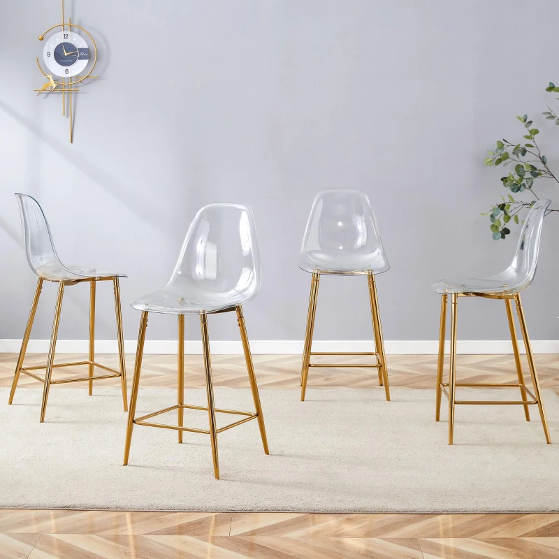 Lot de 4 tabourets de bar transparents, design moderne au look aérien, 51x45x102 cm, Doré