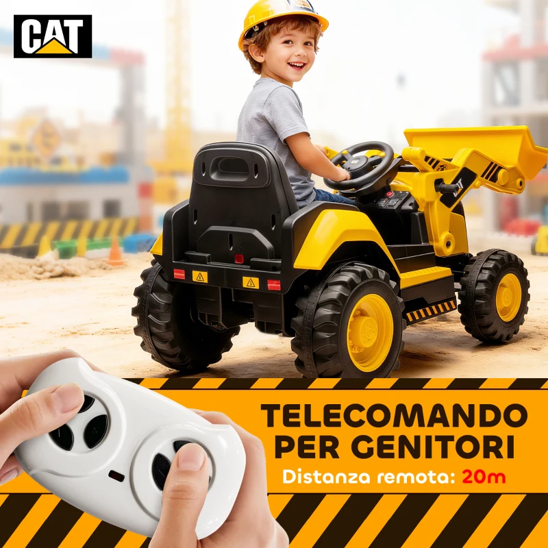 AIYAPLAY Ruspa Elettrica per Bambini 3-6 Anni Marchio Ufficiale Caterpillar 12V con Telecomando, Giallo