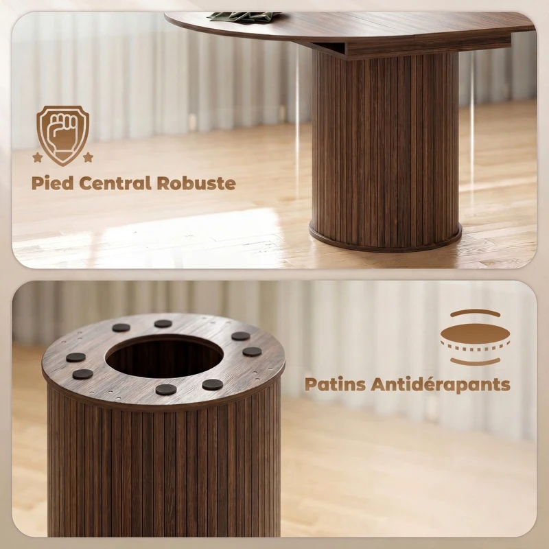 HOMCOM Table à Manger Extensible pour 6 à 8 Personnes, 110-150 cm, Table de Cuisine Ovale avec Piètement Central Rond, Noyer