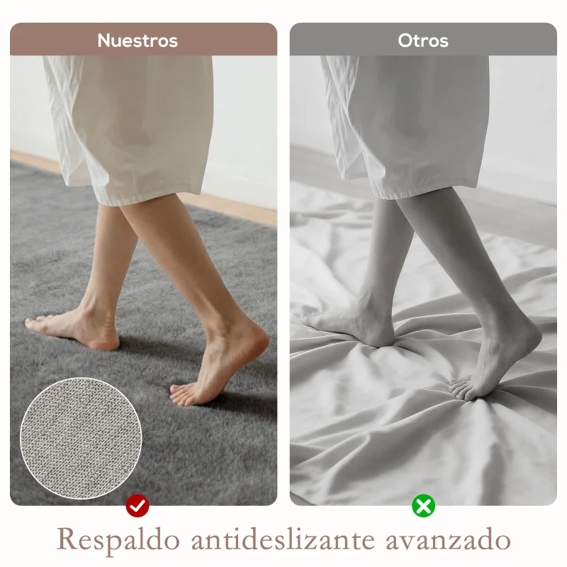 HOMCOM Alfombra Salón 160x230 cm Lavable en Lavadora Pelo Largo Estilo Moderno Tapete para Sala de Estar Dormitorio Gris Claro