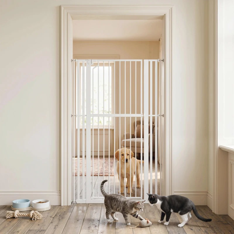 PawHut Barrera de Seguridad Niños Perros y Gatos Extra Alta 160cm Extensible 76-105cm para Puertas Escaleras Cierre Automático
