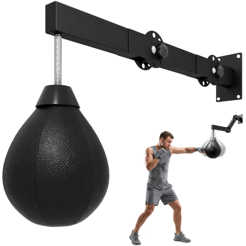 SPORTNOW Wall Mount Speed Bag, Height Adjustable Boxing Speed Bag with Manual Air Pump and Wrenches, Home Gym Workout Equipment