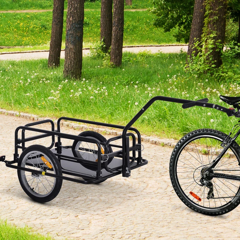 HOMCOM Remorque vélo remorque de transport pour vélo 70 L 155L x 71,5l x 77H cm poignée barre d'attelage universelle pliable acier Charge max. 40 Kg noir