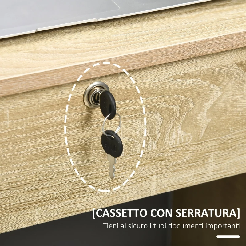 HOMCOM Scrivania per Camera o Ufficio in Legno con 2 Cassetti e 2 Chiavi, 110x50x76cm, Bianco