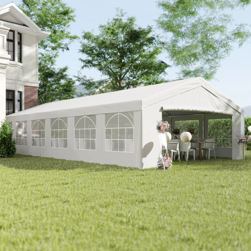 Outsunny Tendone da Giardino con Pareti Removibili, in Acciaio e PP, 12x6x3.2 m, Bianco