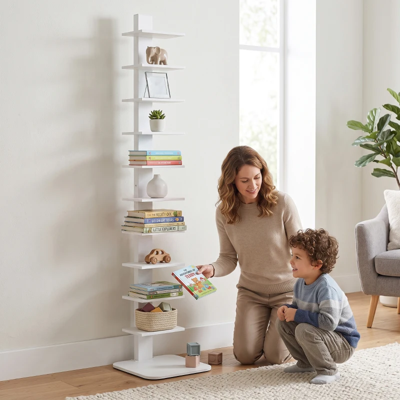 HOMCOM Libreria Moderna a 11 Ripiani Salvaspazio in Stile Industriale, 34.5x41.5x163.5 cm, Bianco