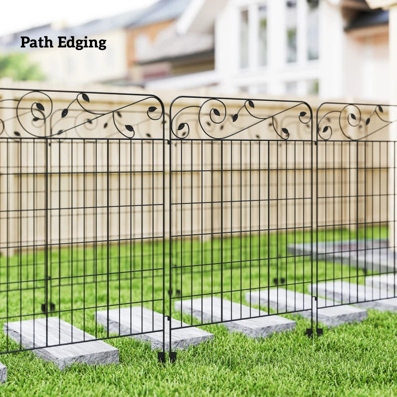 Outsunny Decorative Garden Fencing, 4PCs Outdoor Picket Fence Panels, 43in x 11.5ft Rustproof Metal Wire Landscape Flower Bed Border Edging Animal Barrier, Black