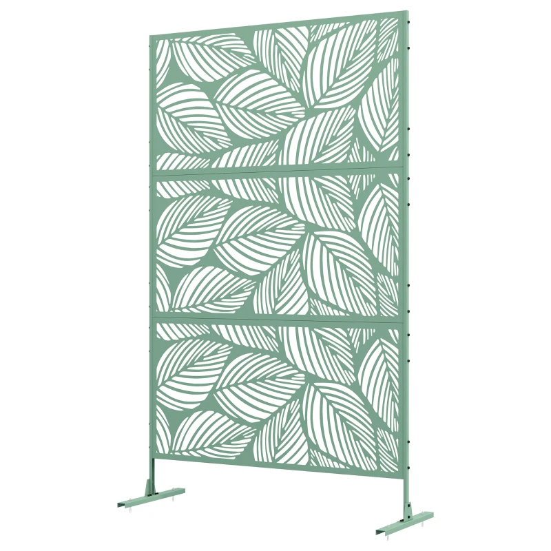 Outsunny Metal Decorative Privacy Screen Outdoor Divider, Green Leaf