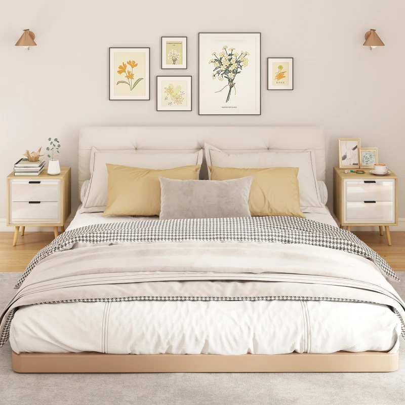 HOMCOM Juego de 2 Mesitas de Noche Modernas con 2 Cajones con Deslizamiento Silencioso 40x35x50 cm Blanco Brillo y Roble