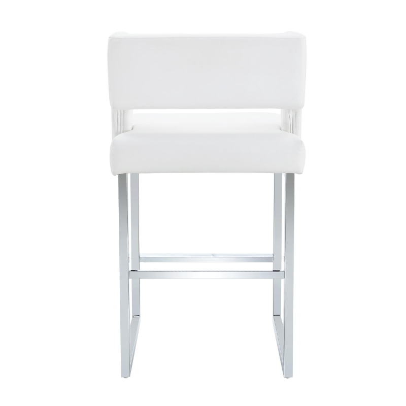Lot de 2 tabourets de bar style nordique, structure métallique robuste avec pieds argentés, 48x53.3x91.4 cm, Blanc+Argent