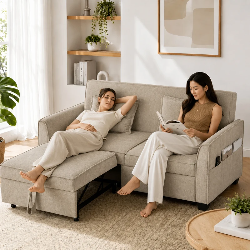 HOMCOM Divano letto 2 posti 4-in-1 ad angolo in ciniglia 167 cm con schienale regolabile, marrone