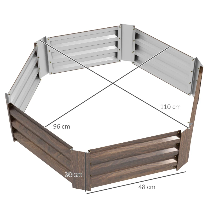 Outsunny Letto per Orto Rialzato Esagonale in Acciaio Galvanizzato con Fondo Aperto, Marrone