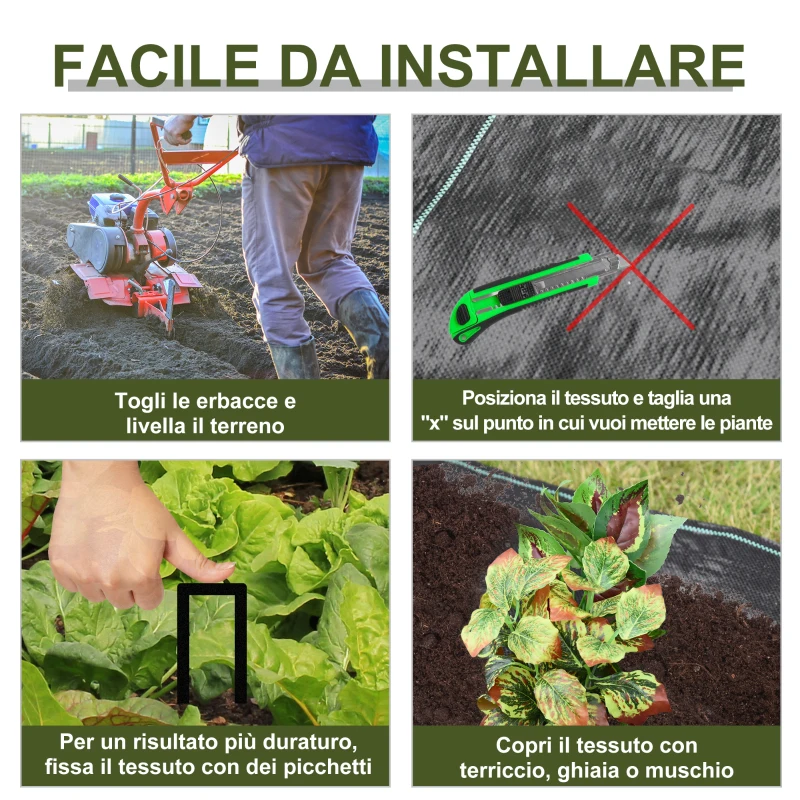 Outsunny Telo per Pacciamatura 50x1 m in PP Drenante e Traspirante per Orto, Serra e Giardino, Nero