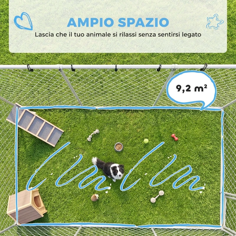 PawHut Recinto per Cani da Esterno con Rete Zincata e Serratura, in Acciaio e Tessuto Oxford, 4x2.3x1.5 m, Argento