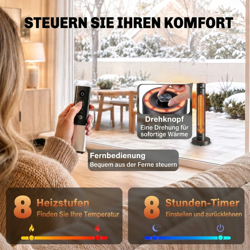 Outsunny Infrarood terrasverwarmer 2000W carbonvezel, oscillerende staande heater met afstandsbediening, 8 warmtestanden, beschermhoes