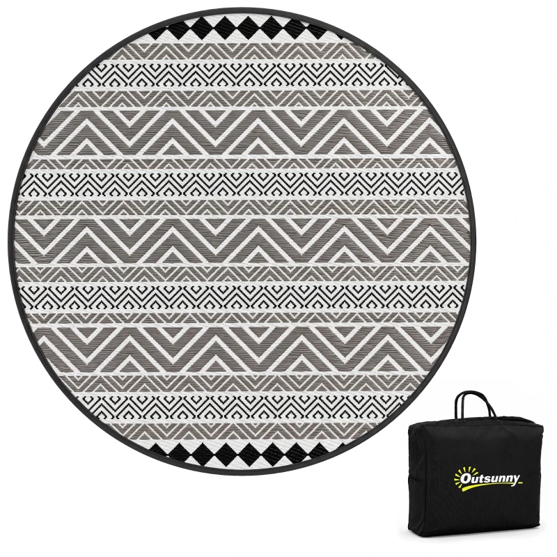 Outsunny Tapis rond pour l'extérieur Ø180 cm Tapis réversible avec bordure et sac de transport imperméable pour terrasse balcon