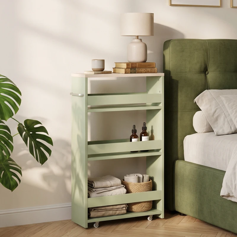 kleankin Chariot de rangement à 3 niveaux chariot de stockage étagère sur roulettes avec poignée - 48 x 15 x 80 cm vert