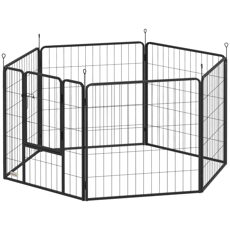 PawHut Parque para Perros de 6 Paneles de 80 cm de Altura con Puerta para Interior y Exterior Negro