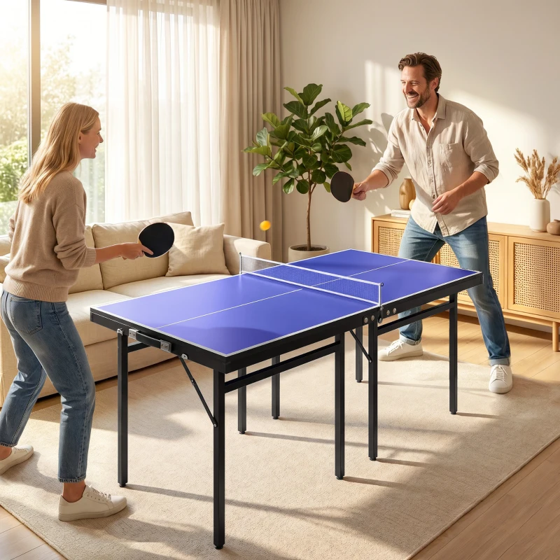 HOMCOM Folding 5ft Mini Compact Table Tennis Top Ping Pong Table Set Professional Net Games Sports Training Play Blue